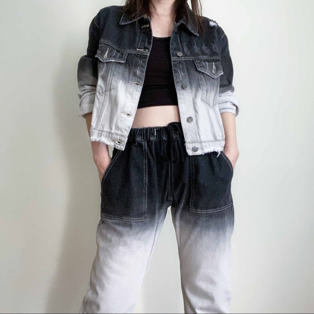 2 PC SETS | denim jacket n Jeans in black ombré